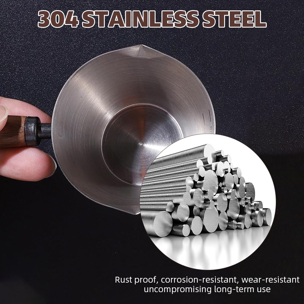 Supvox Espresso Coffee Cup 90ml for Brewing and Measuring with Dual-way V-nozzle | Brushed Stainless Steel and Wooden Handle