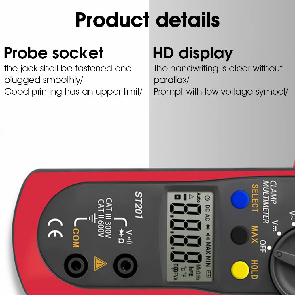 HASTHIP® ST201 Smart Digital Clamp Multimeter,Resistance Ohm Transistor Testers AC/DC Current,Voltmeter Lcr Clamp Meter