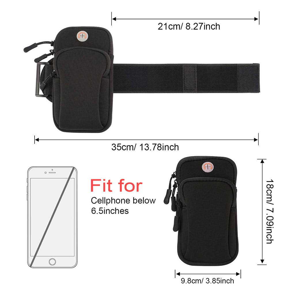 ELEPHANTBOAT Phone Armband for Running featuring Double Zipper Pouch 6 in Capacity | Black