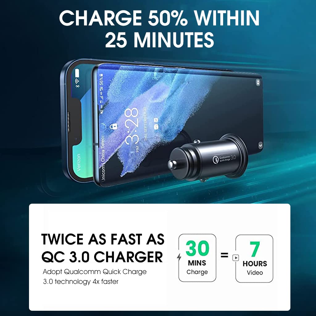 HASTHIP USB Car Charger Dual QC3.0 36W with Smart IC Protection and Metal Casing | Fast Charge for iPhone and Android