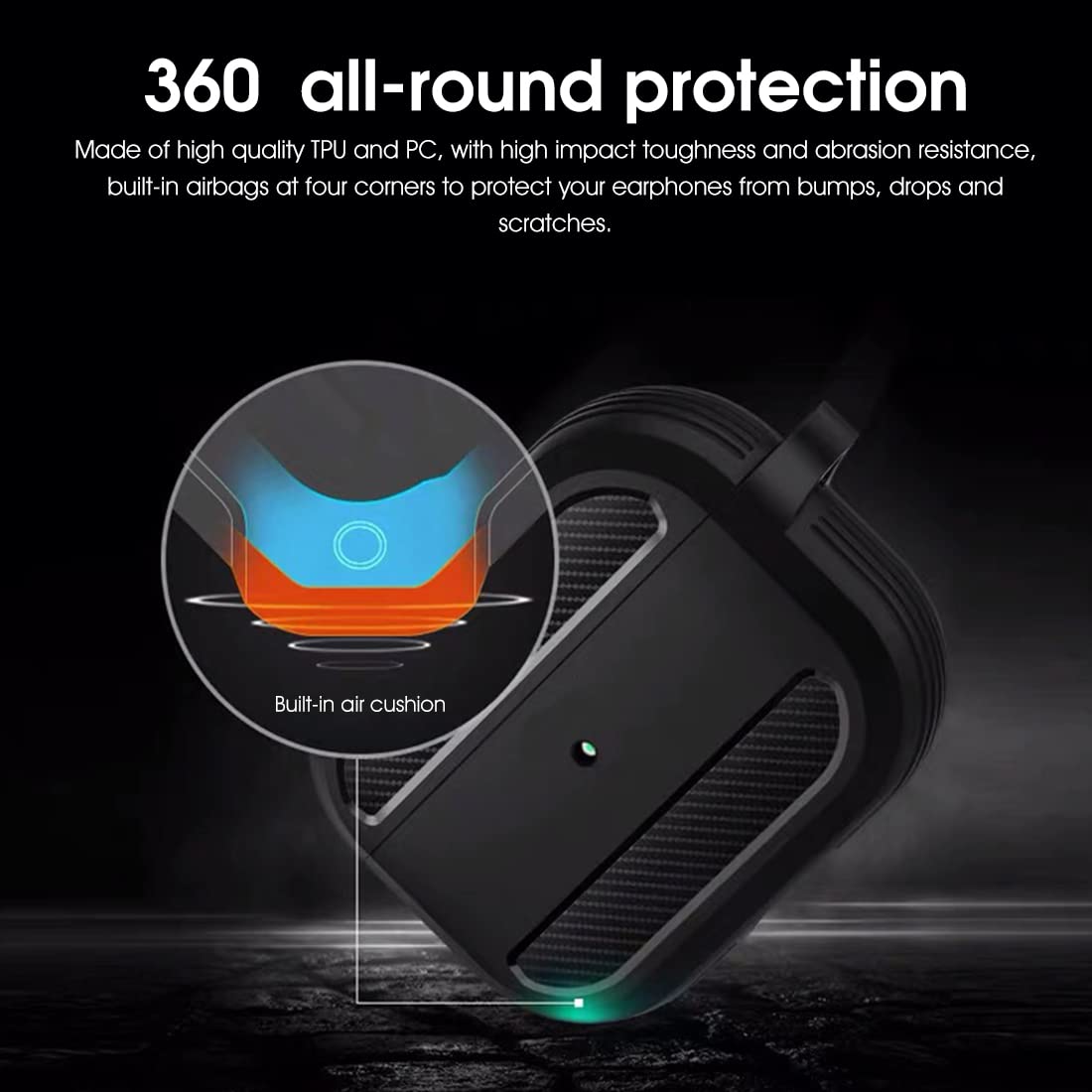 ZIBUYU Heavy Duty Protective Case for AirPods 3 2021 with Airbag Corners and Carabiner | Black TPU PC Cover