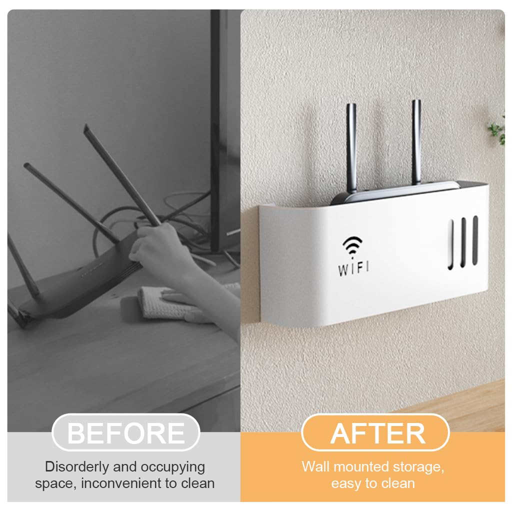 Supvox Wall Shelf for WiFi Router with Slotted Cable Organizer 12.2x2.17x4.33 in | ABS Mount