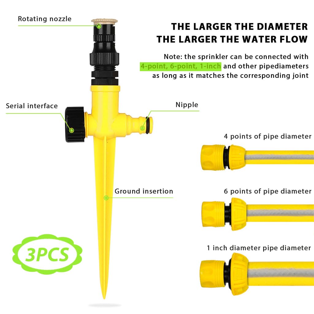 HASTHIP Garden Water Sprinkler for Lawn and Outdoor Use with 360° Rotation | 3 Pcs ABS Irrigation System