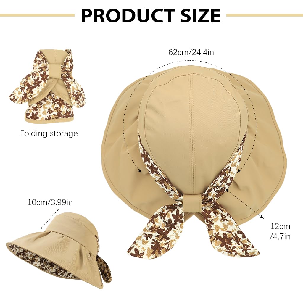 Zibuyu Sun Hat for Women with UPF 50 Wide Brim and Bowknot Tie | Packable Khaki Outdoor Style