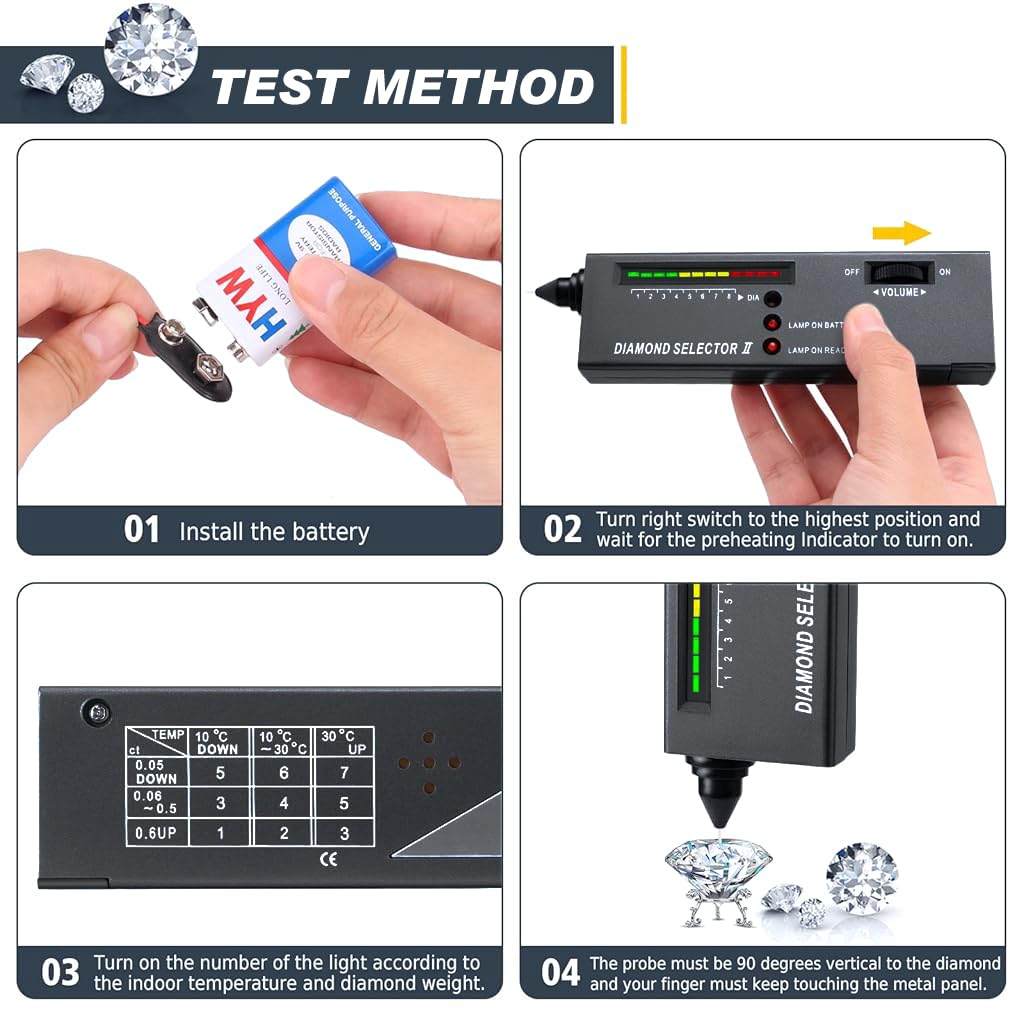 ZIBUYU Electronic  Diamond Tester Professional Thermal Conductivity Diamond Tester  with LCD Indicator Multi Diamond Tester for Diamond, Sapphire, Ruby, Crystal, Agate, Jade, Gems, Battery Opertated