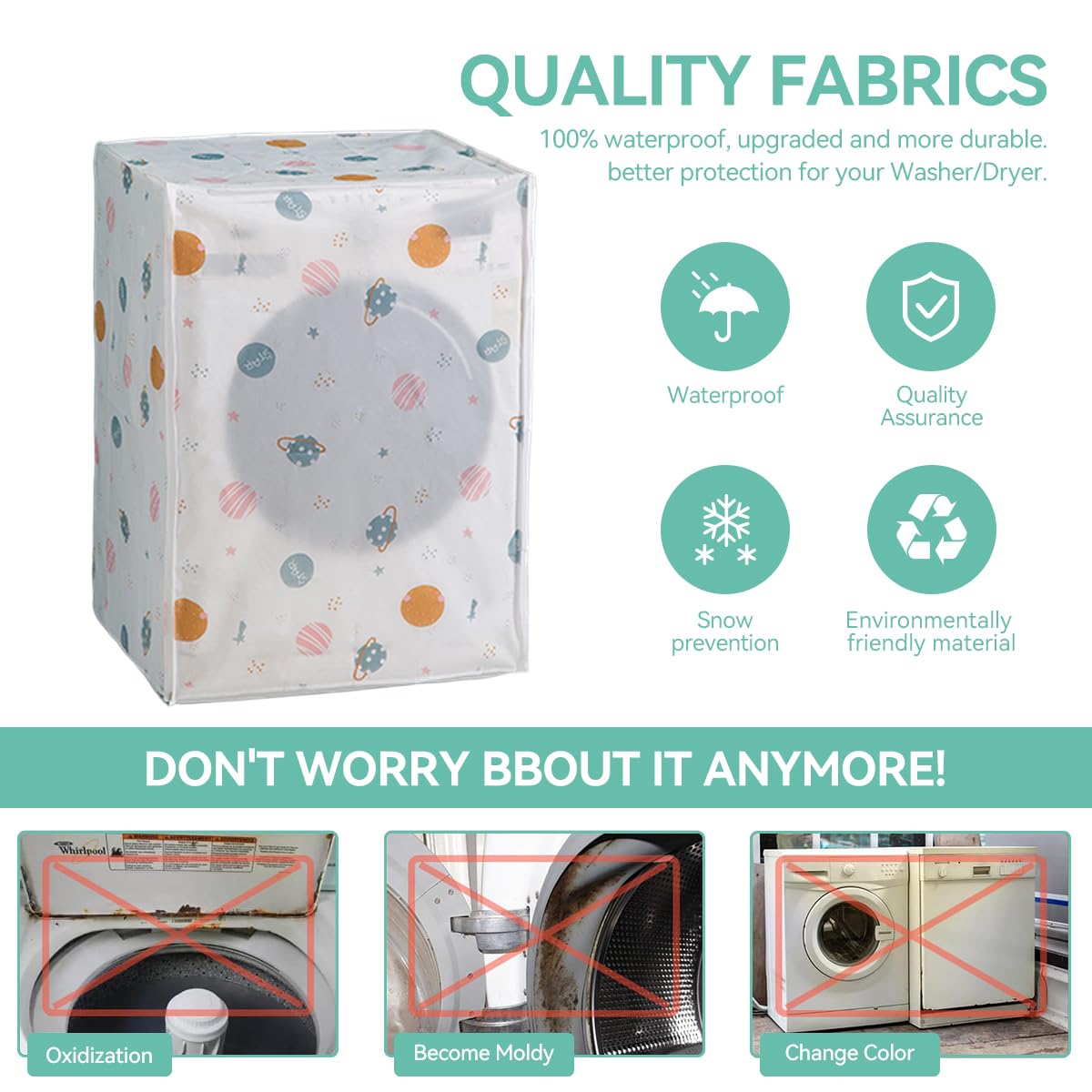 ZIBUYU Washing Machine Cover for Front Load with Roll Up Zipped Front and PEVA Waterproof Material | Cartoon Print Design