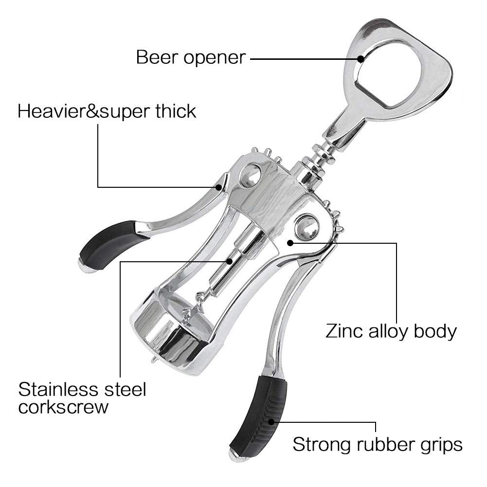 HASTHIP Wine Opener for Home and Bar with Ergonomic Wing Design and Stainless Steel Corkscrew | Includes Chrome Bottle Stopper