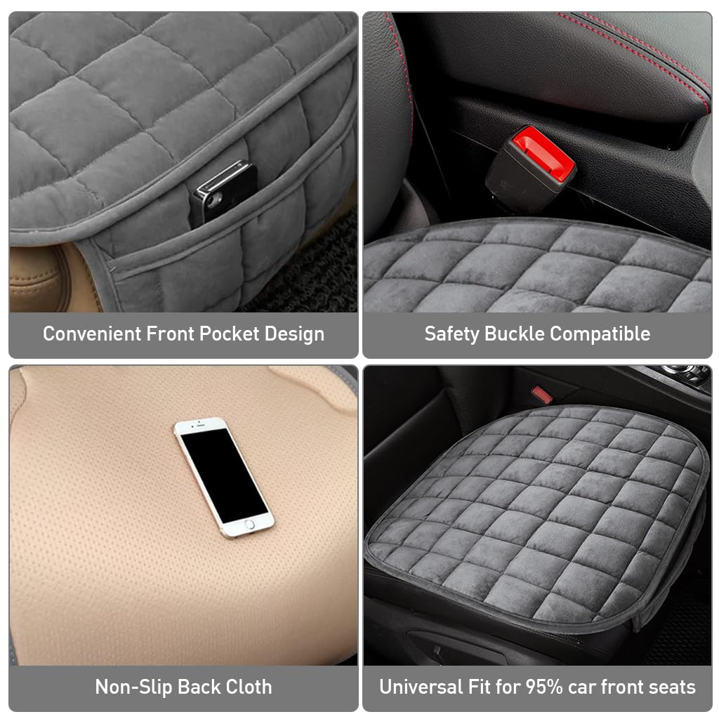 STHIRA Car Seat Cushion Mat for Cars with Anti Slip Silicone Dots and Soft Velvet Comfort | Cotton Filled with Extra Pocket