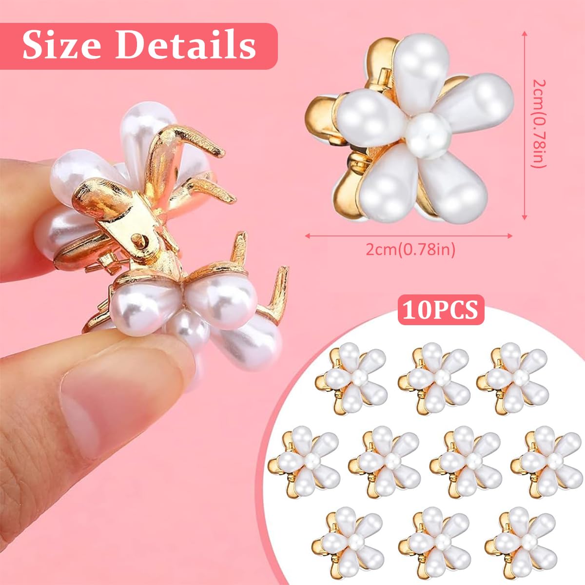 PALAY® Mini Pearl Hair Clips for Women And Girls Stylish Vintage Flower Claw Clips for Women Korean Hair Accessories for Girls Cute Decorative Hair Claw Clips for Women Gift - 10 Pieces