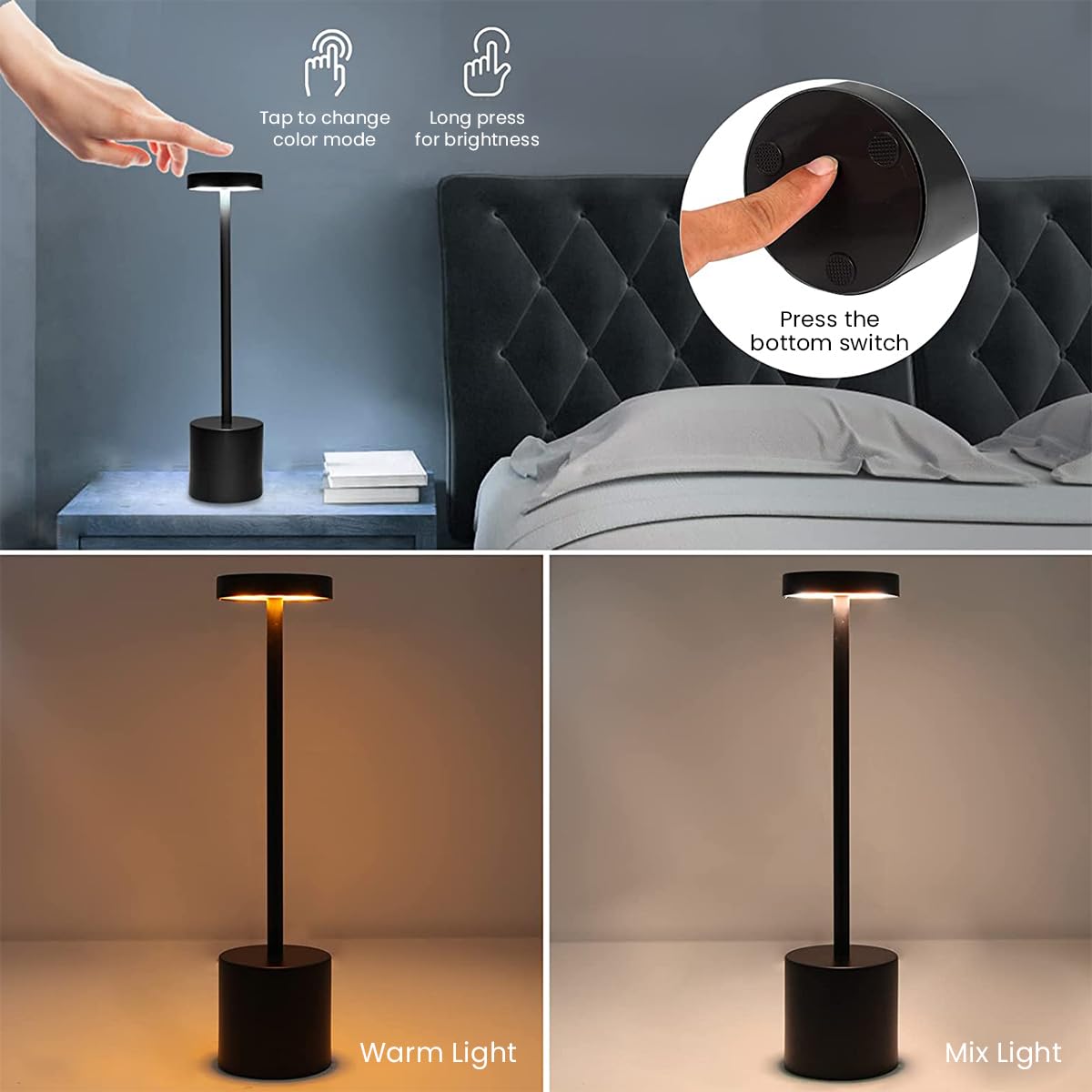 ELEPHANTBOAT USB LED Desk Lamp for Reading with Touch Control and 6000mAh Rechargeable Battery