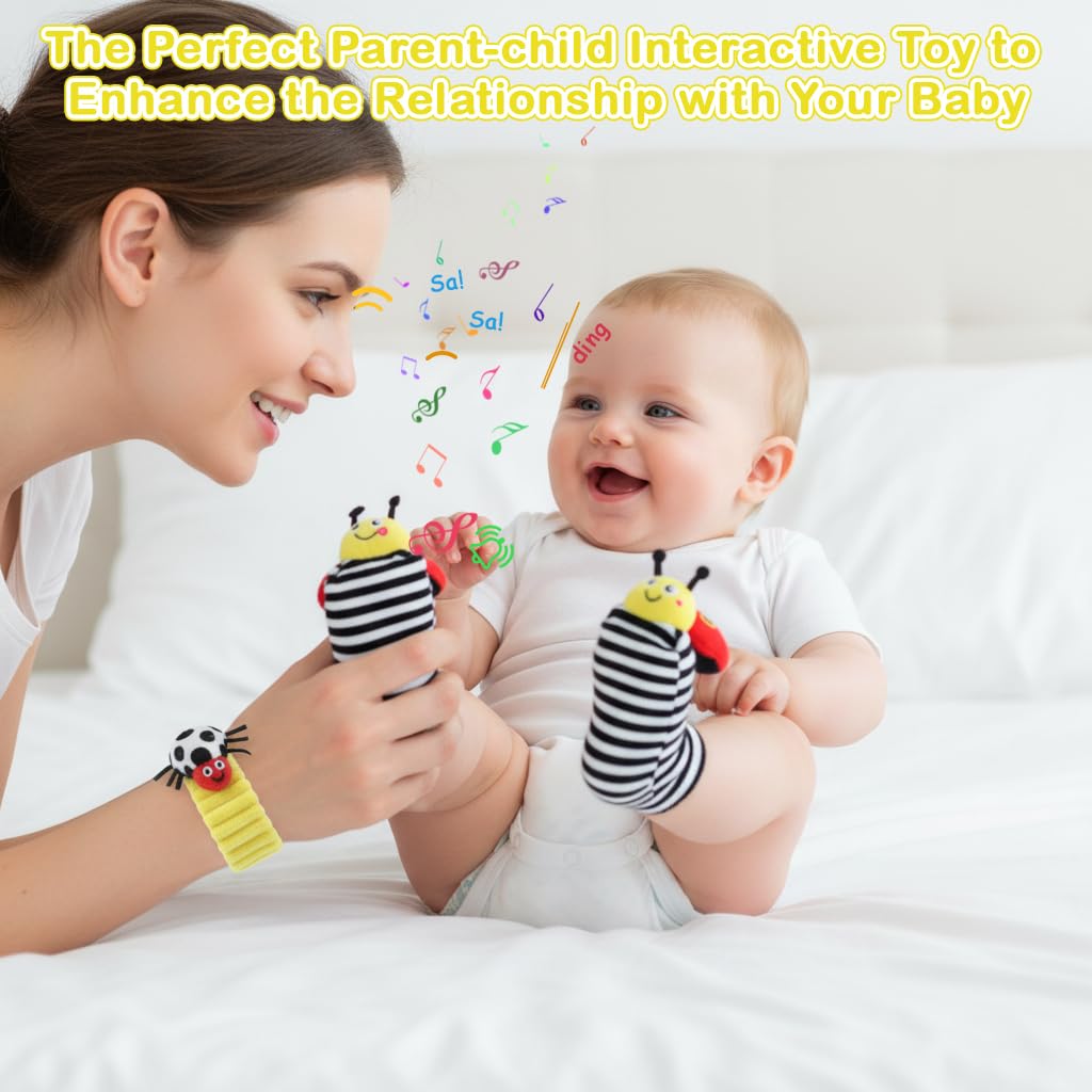 SNOWIE SOFT Baby Rattle Socks Set for Sensory Development with Cotton Wristband Toys | Gift for Infants