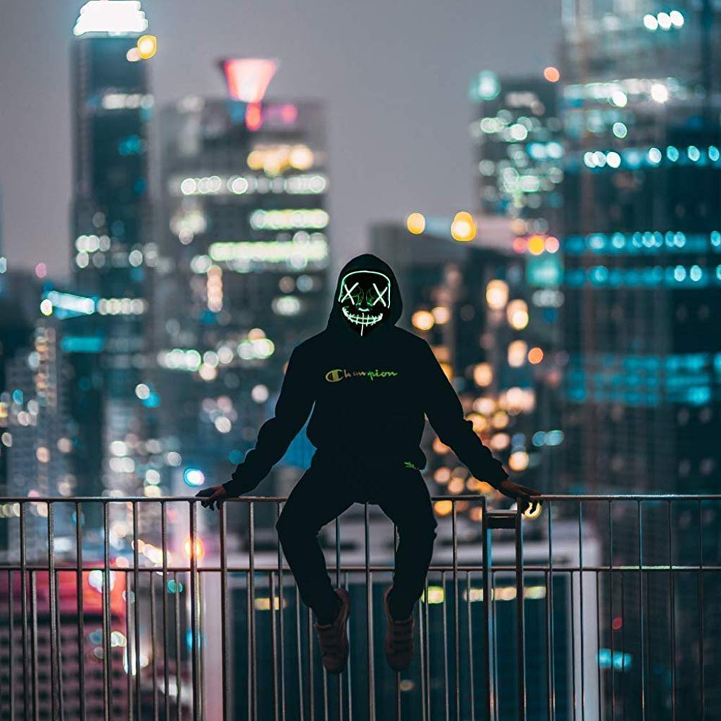 PATPAT LED Halloween Mask for Men and Women with 4 Light Modes | Ghost Cosplay Party Set