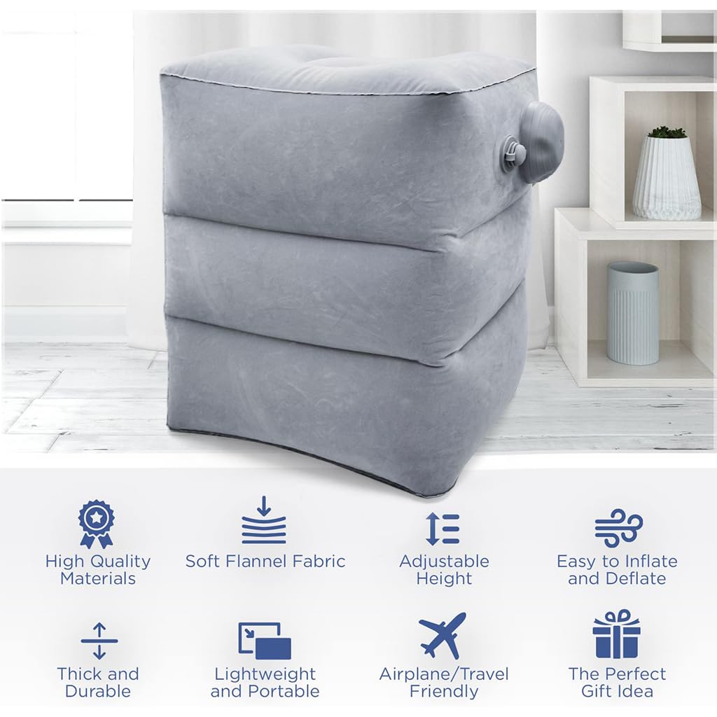 HANNEA Inflatable Air Travel Pillow for Flights with Self-Inflatable Valve | 16x11x18 in Portable Footstool