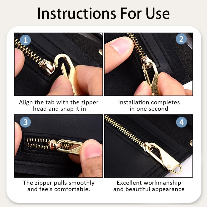 ZIBUYU Metal Zipper Pulls for Repair and Replacement featuring Push Lift Design | 10 Pack Zinc Alloy Tabs