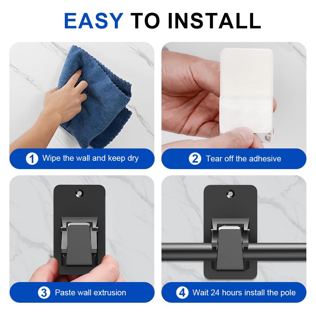 HASTHIP Curtain Rod Brackets for Wall Drapery | 4Pcs Metal Self Adhesive Holders