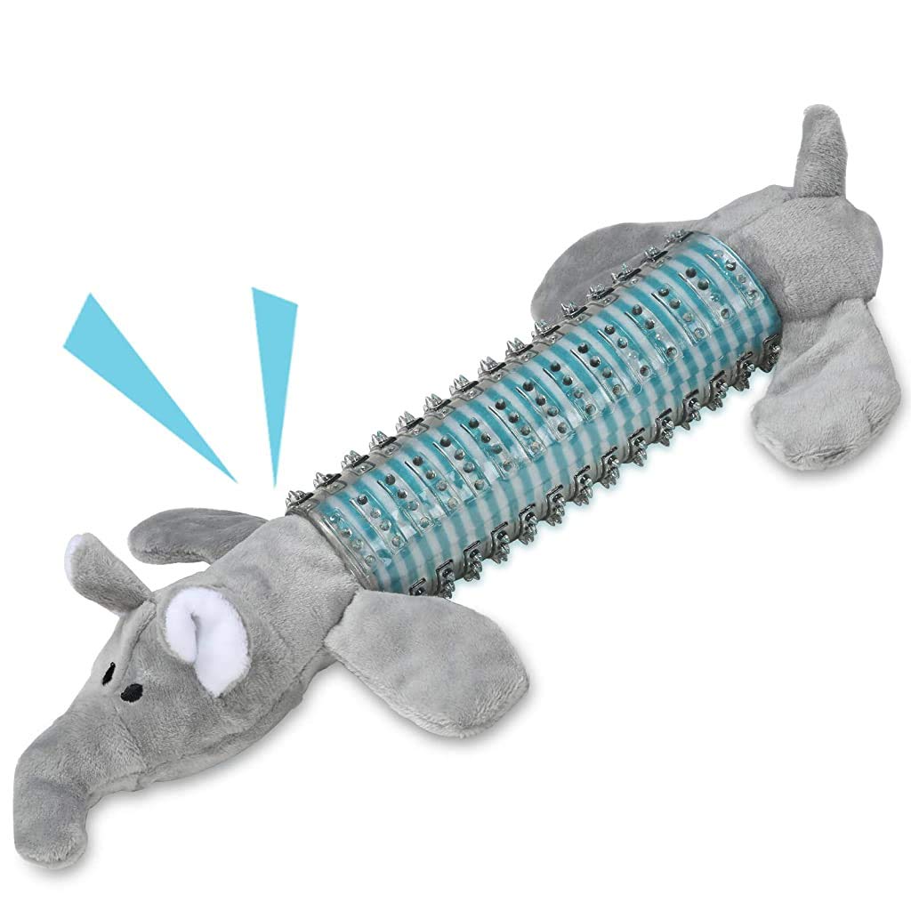 Qpets® Dog Toys Pet Dog Puppy Cat Play Plush Stripe Gray Elephant Squeaky Sound Chew Toys Dog Accessories for Puppy Dog Teething Toys 1pcs