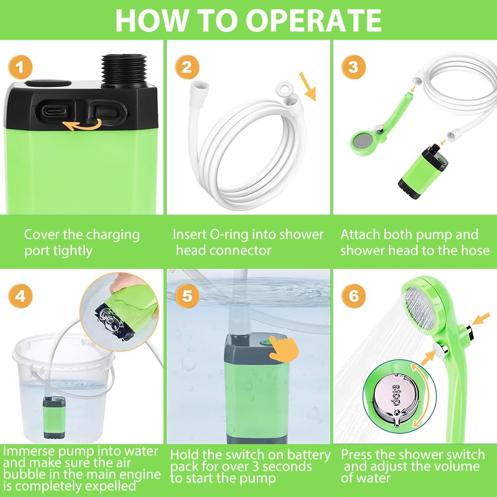 Proberos Portable Shower for Camping with LCD Temperature Display and 6000mAh Battery | IPX7 Waterproof Outdoor Pump