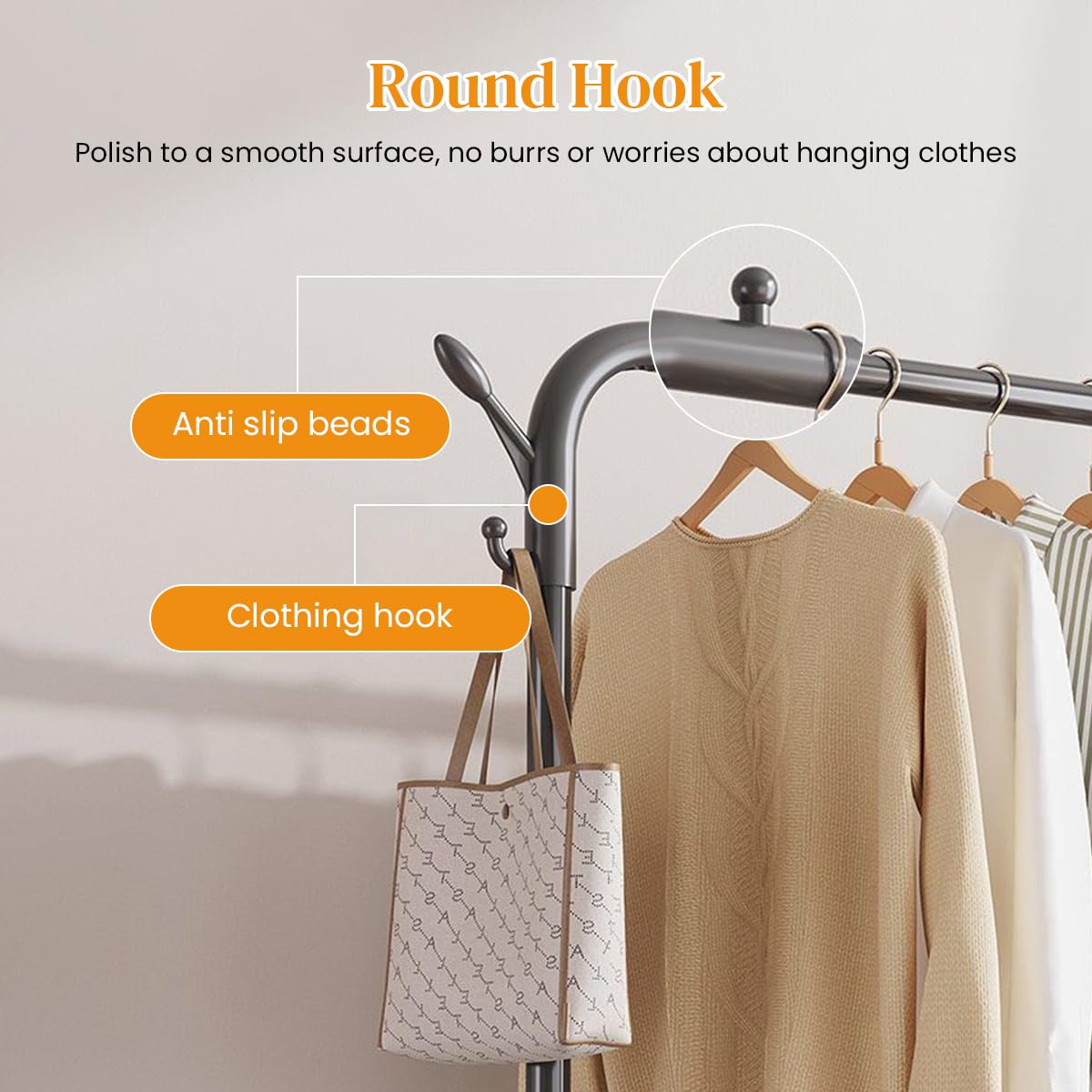 HASTHIP Garment Organizer Rack for Bedroom with Double Layer Metal Frame and Wheels | Includes Utility Shoe Storage