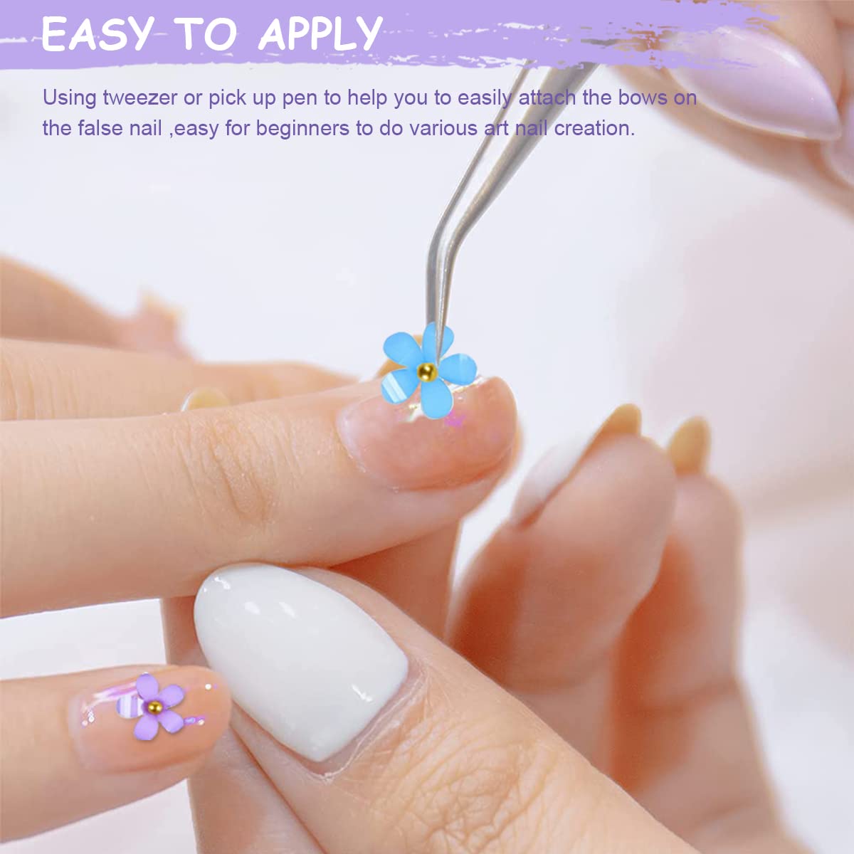 HASTHIP Resin 3D Flower Nail Art Decals Kit with Golden Beads for DIY Nails | 6 Colors