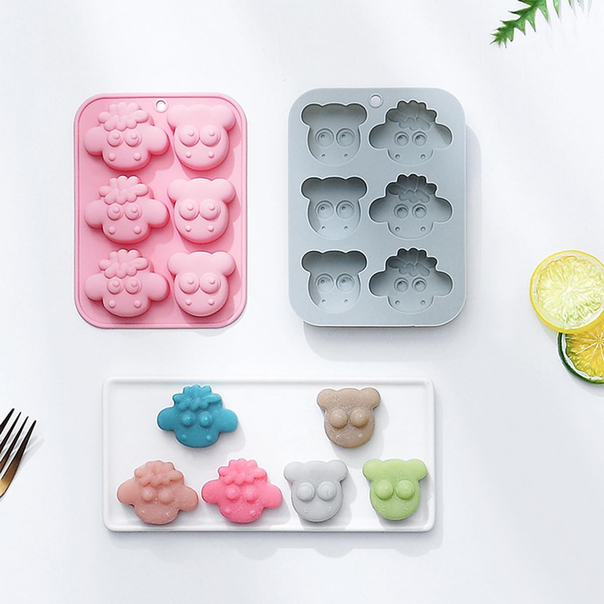 HASTHIP® Silicone Molds for Baking, 6 Cavities Sheep Shape Silicone Cake Mold, Kids Cartoon Animal Charater Candy Mould Silicone Ice Chocolate Mold