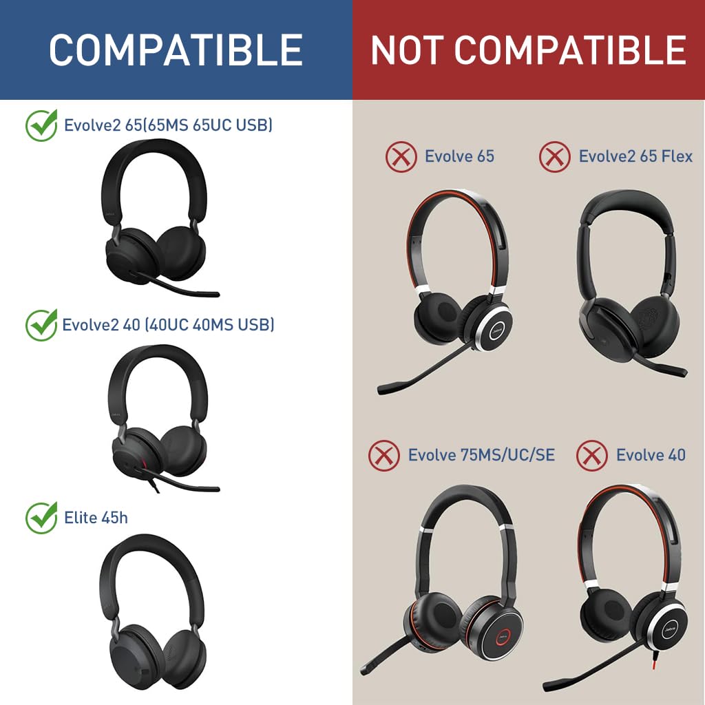 ZORBES Ear Pads for Jabra Evolve2 65 40 and Elite 45h featuring Soft Protein Leather | Easy Snap-On Replacement Cushions