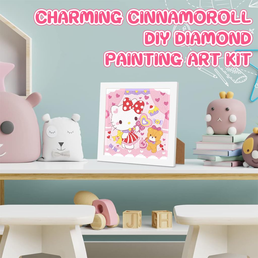 Fancyku DIY Diamond Painting Kit for Kids 7 Inches Cat Bear with Wooden Frame | 2 PCS Craft Gift