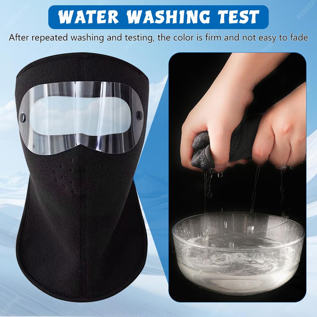 Proberos Face Mask for Bikers with Detachable HD Eye Shield and Thermal Fleece | Black