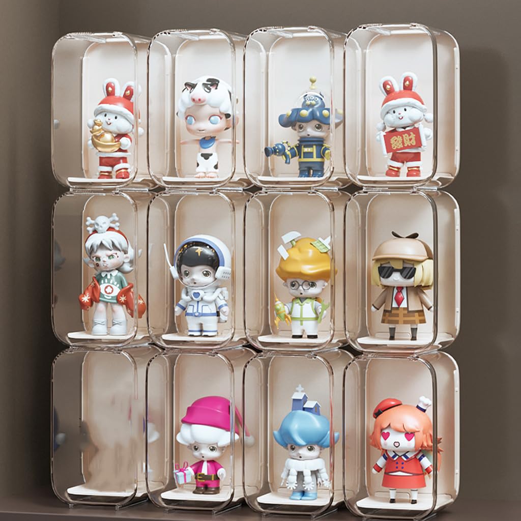 HASTHIP Display Case for Figures with Stackable Design and Clear Acrylic Boxes Set of Six