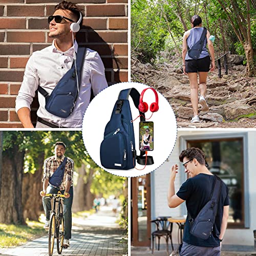 PALAY® Navy Blue Crossbody Bag for Men and Boys with Cable Vent, Waterproof Shoulder Bag with Adjustable Strap, Large Sling Bag Stylish Side Bag for Commuting,Travel,Outdoor Activities Cycling