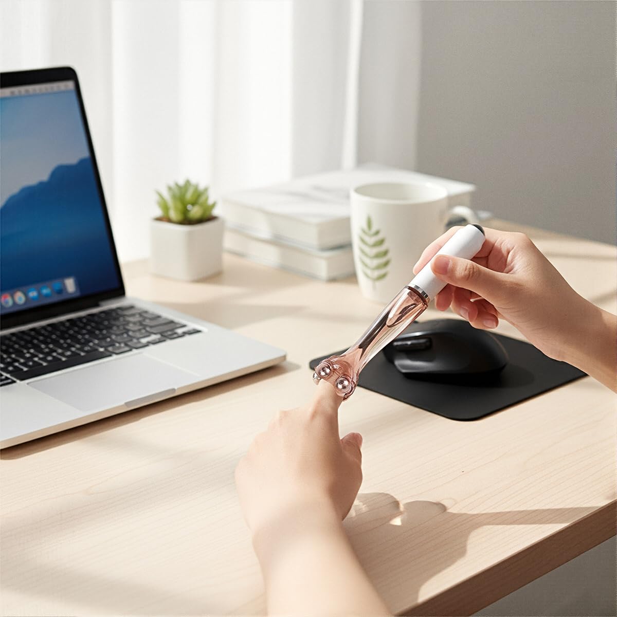 HANNEA Finger Massager Roller for Hand Relaxation with 4 Metal Rollers | Stress Relief and Circulation