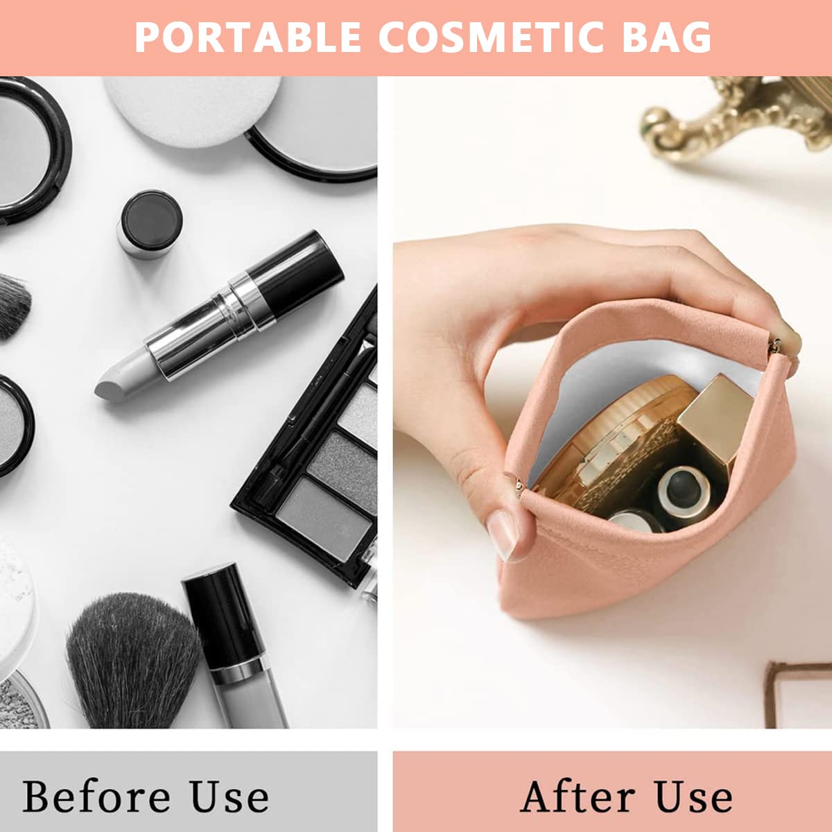 MAYCREATE Mini Makeup Bag 4 Pack for Women with Self Closing Top 4.3x4.7 in | PU Pouches