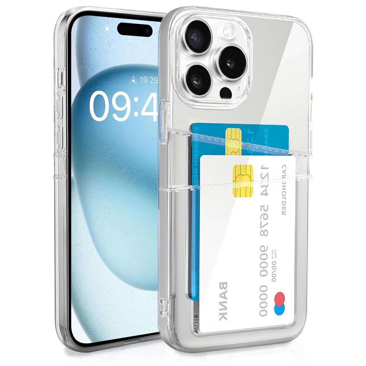 ZORBES Phone Case for iPhone 15 Pro Max with 2 Card Holder and 2mm Lens Protector | Clear Soft TPU Cover
