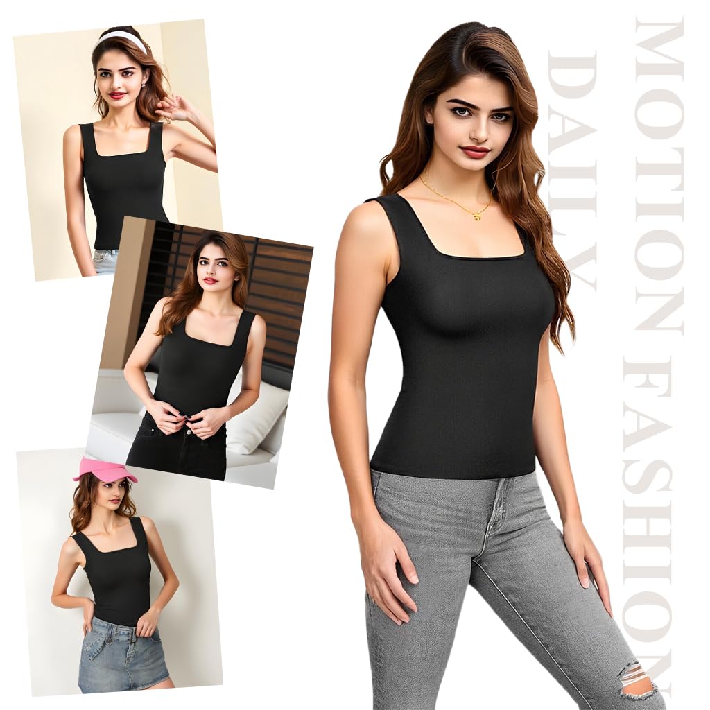 SANNIDHI Women's Shelf Bra Camisole Tops with Double Layer Support and Breathable Cotton | Versatile Black Sleeveless Tank for Everyday Comfort