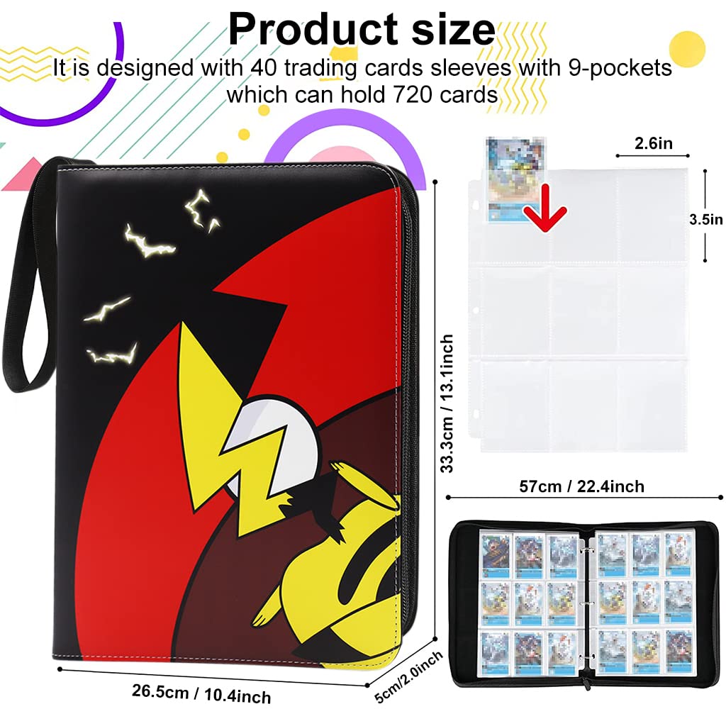 PATPAT® Poke-mon Binder, Big Size Trading Cards Album for 720 Poke-mon Cards Pika-chu Prints Zipper Bag Trading Card Binder Poke-mon Cards Collection Bag Game Cards Case Gift for Kids Boys Girls