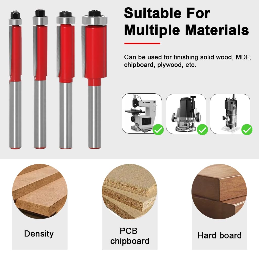 Serplex Flush Trim Router Bit Set for Woodworking with 12 pcs 1/4 in Shanks | Hard Alloy Cutter