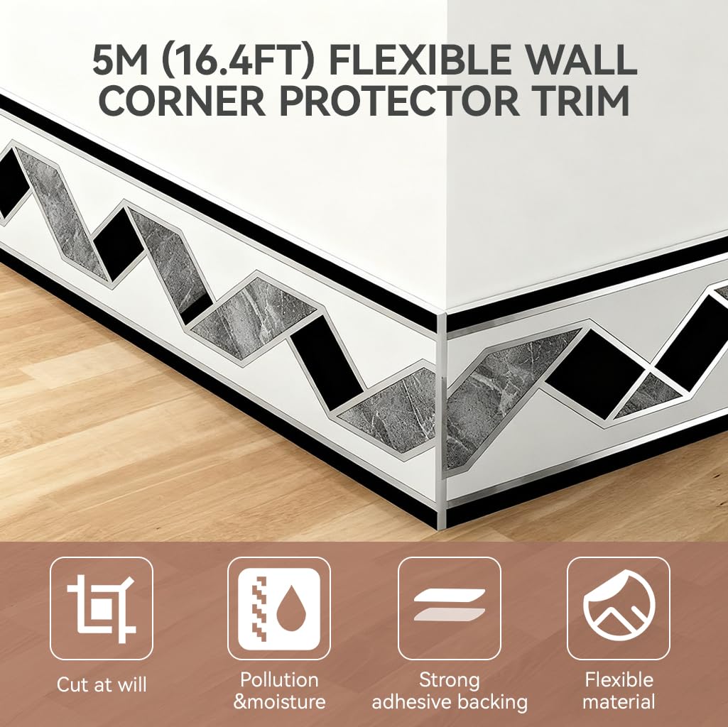HASTHIP Self Adhesive Molding for Wall Designs with 16.4ft Length and Waterproof PVC | Geometric Pattern Trim