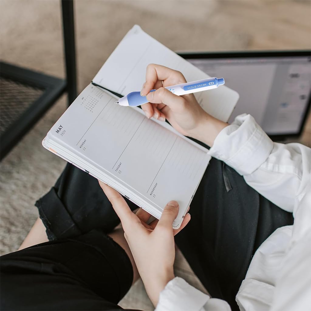 Zibuyu Click Pens 5Pcs for Students with Smooth Gel Ink and Cushion Foam Grips | Cloud Themed Blue Stationery
