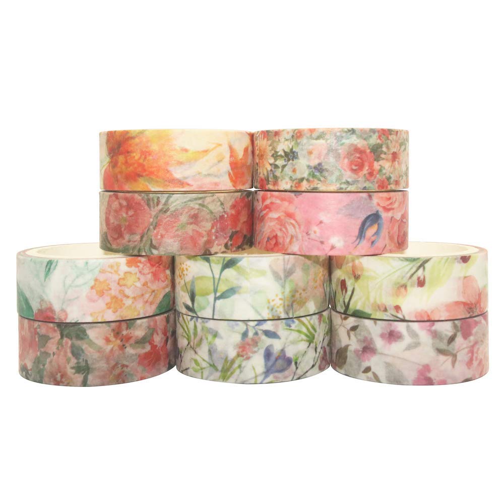 HASTHIP 10 Roll Spring Flower Washi Tape Set Masking Decoration Tape(Warm Color)