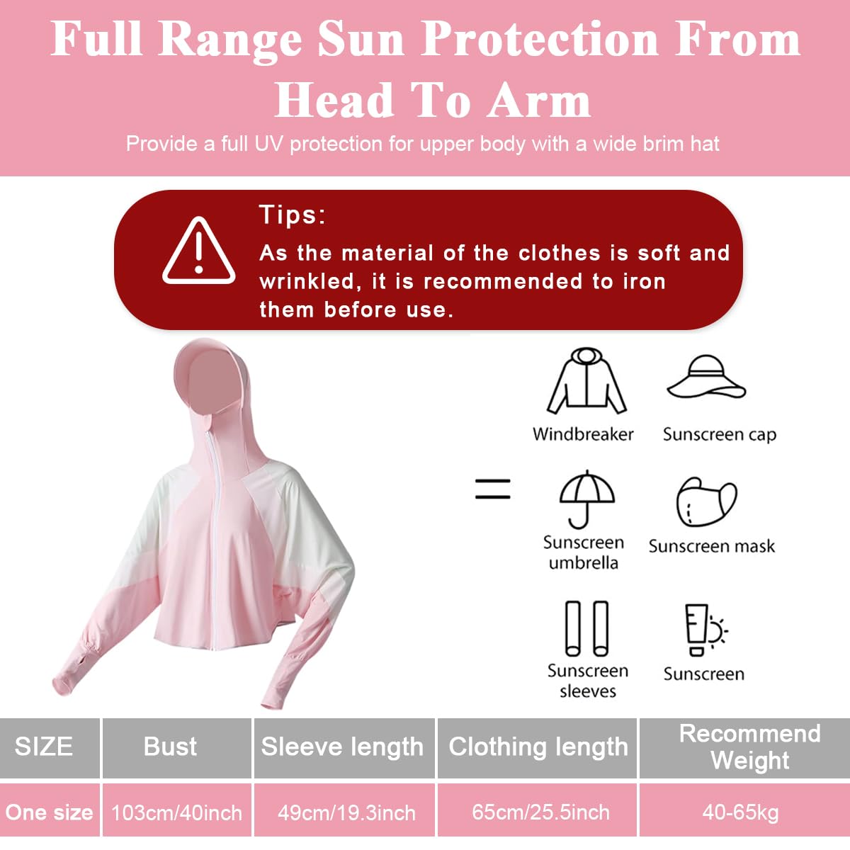 PALAY® Sun Protection Hoodie for Women Sun Protection Hoodie Jacket Full Zip UPF 50+ UV Block Clothing with Brim for Running Hiking Outdoor Quick Dry, Pink