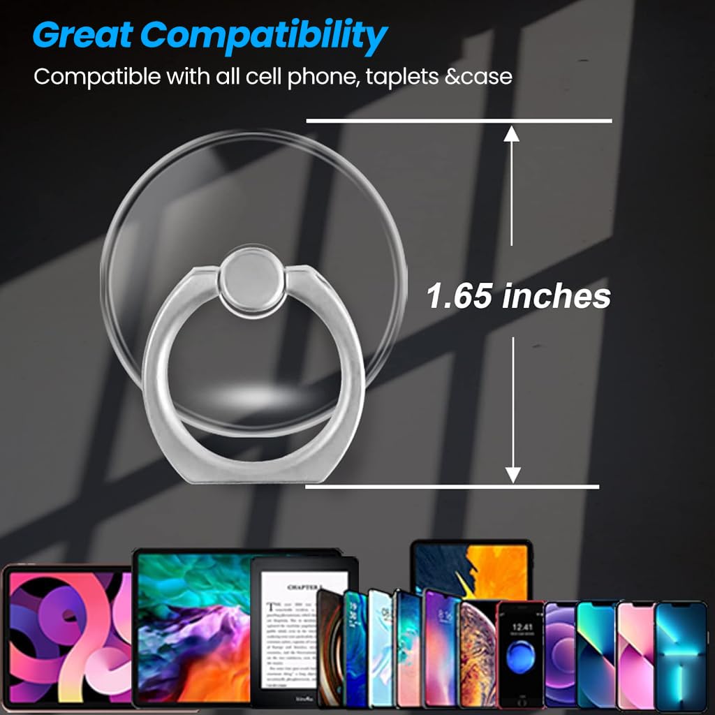 ZIBUYU Metal Phone Ring Grip with 360 Rotatable Folding Support and Clear Round Acrylic | 3PCS
