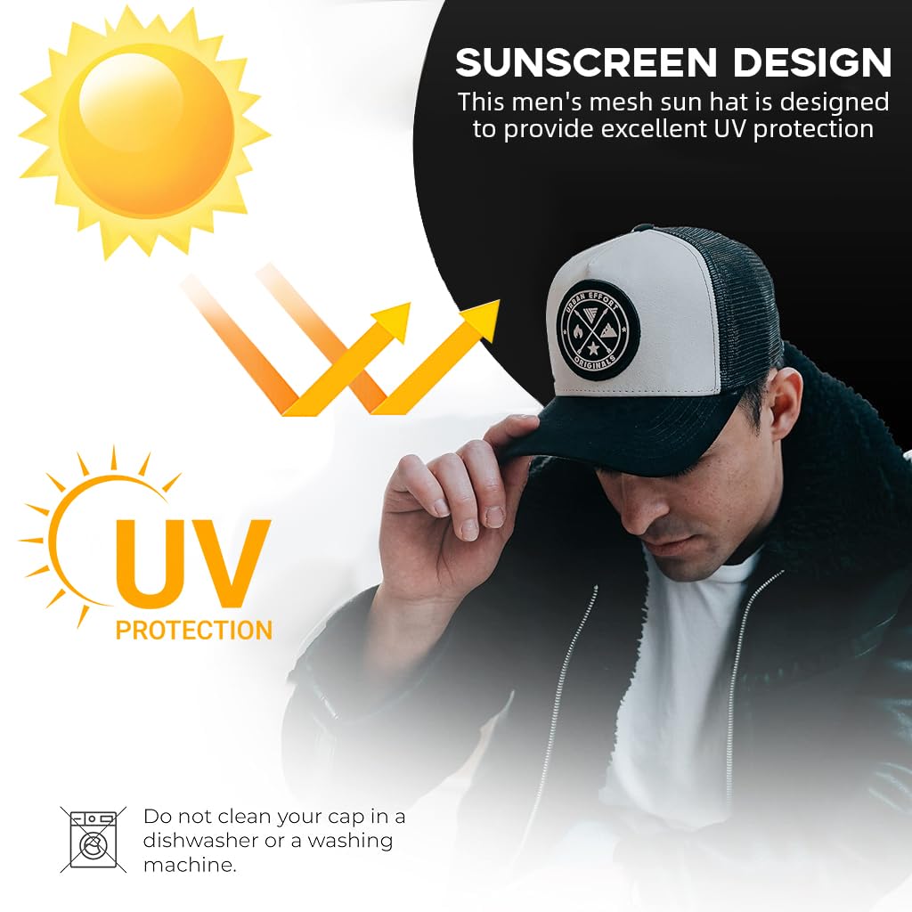 PROBEROS Mens Sun Cap for Hiking and Fishing with Mesh Design | 2PCS Black and White