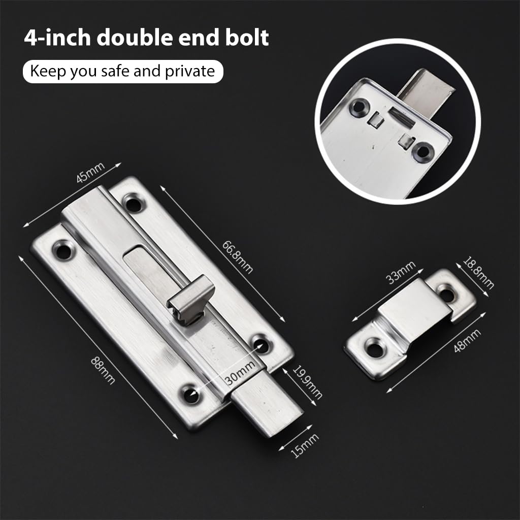 HASTHIP® Stainless Steel Door Lock Sliding Latch with Screws Heavy Duty Security Slide Lock for Door, Window, Cabin, Chicken Coop, Barn (2 Pcs, Silver)