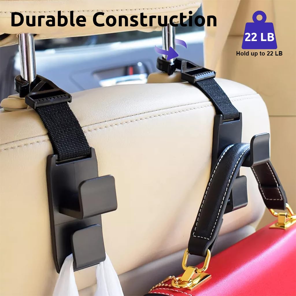 STHIRA Car Headrest Hooks for Backseat Storage with Curved Slot Design 17.6lbs Capacity | 8PCS Durable Plastic Organizer