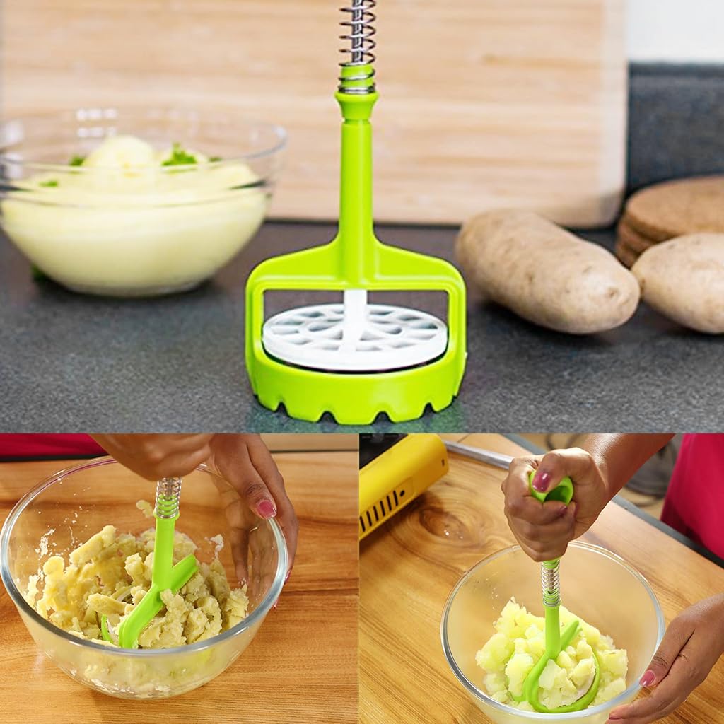 Supvox Potato Masher for Baby Food and Vegetables featuring Spring-Loaded Press | Ergonomic PP Handle and Stainless Tool