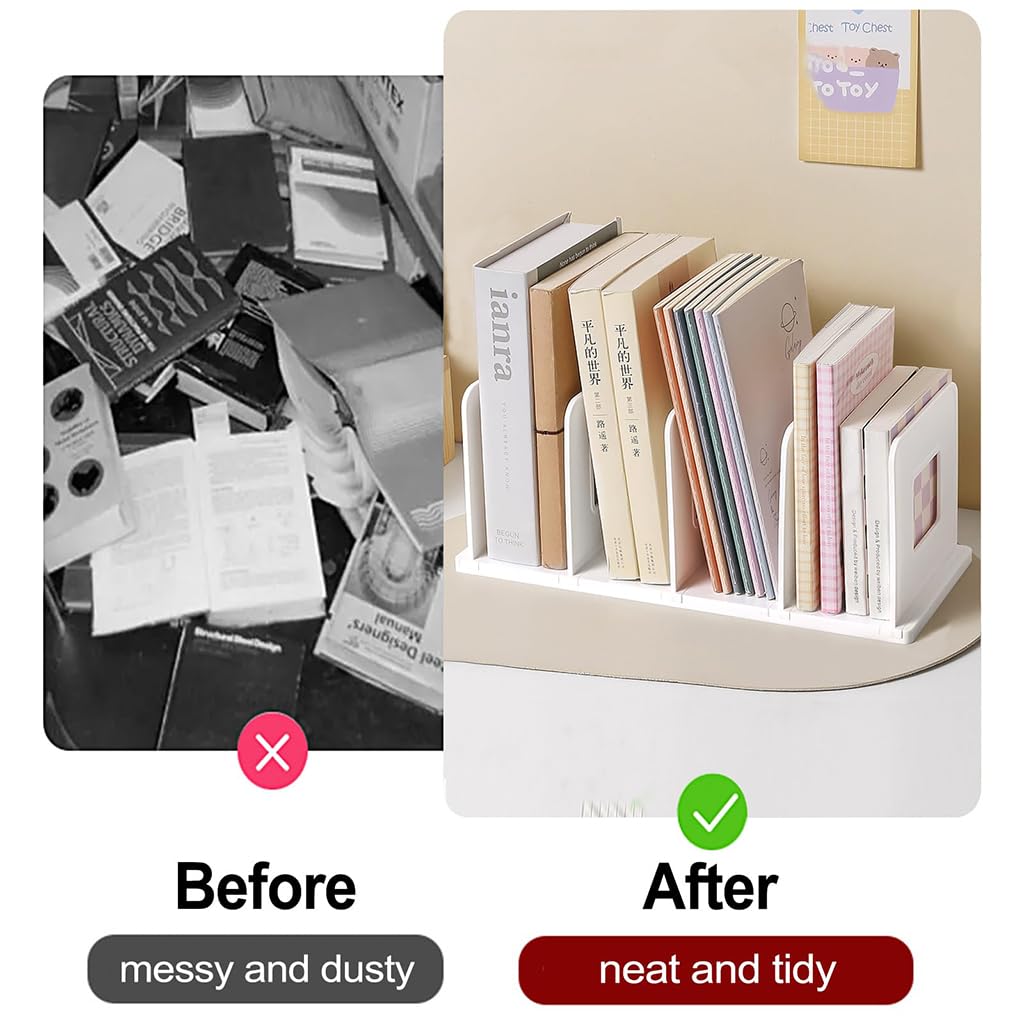 ZIBUYU Decorative Book Stand for Desk and Office with 4 Compartments 13.8×5.9×5.7 in Milky White