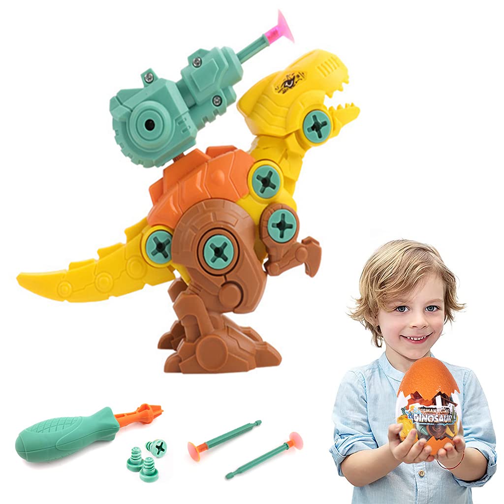 PATPAT  Dinosaur Toys for Kids STEM Construction Building Toys for Kids Dinosaur Toy with Screwdriver Storage Dinosaur Egg Assembling Building Blocks Birthday Gifts for 3-8 Year Old Boys Girls -Yellow