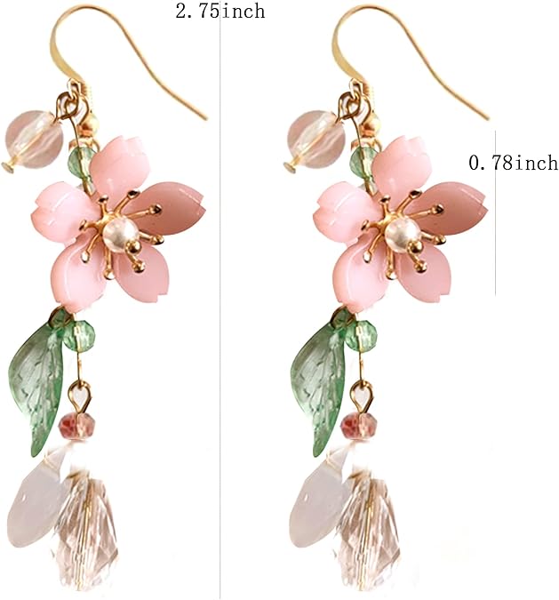 ZIBUYU® Women Earrings, Dangle Earrings for Women Pink Peach Blossom Tassel Earrings Drop Earrings Swing Earrings, 2.76 inch, Hypoallergenic Alloy