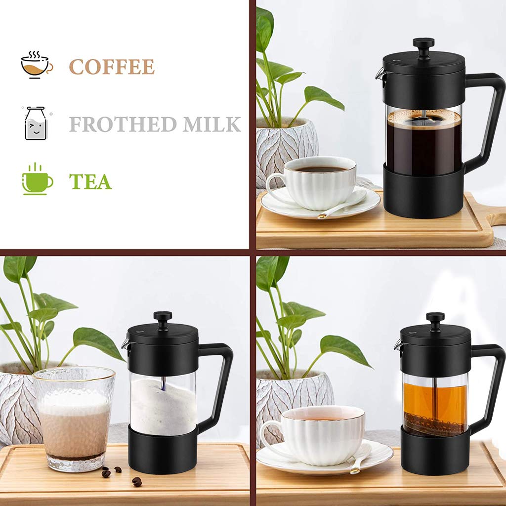 HASTHIP  French Press Coffee Maker 600ML 3 Part Superior Filtration German Heat-Resistant Borosilicate Glass Coffee Maker with 304 Stainless Steel Rust-Free Dishwasher Safe