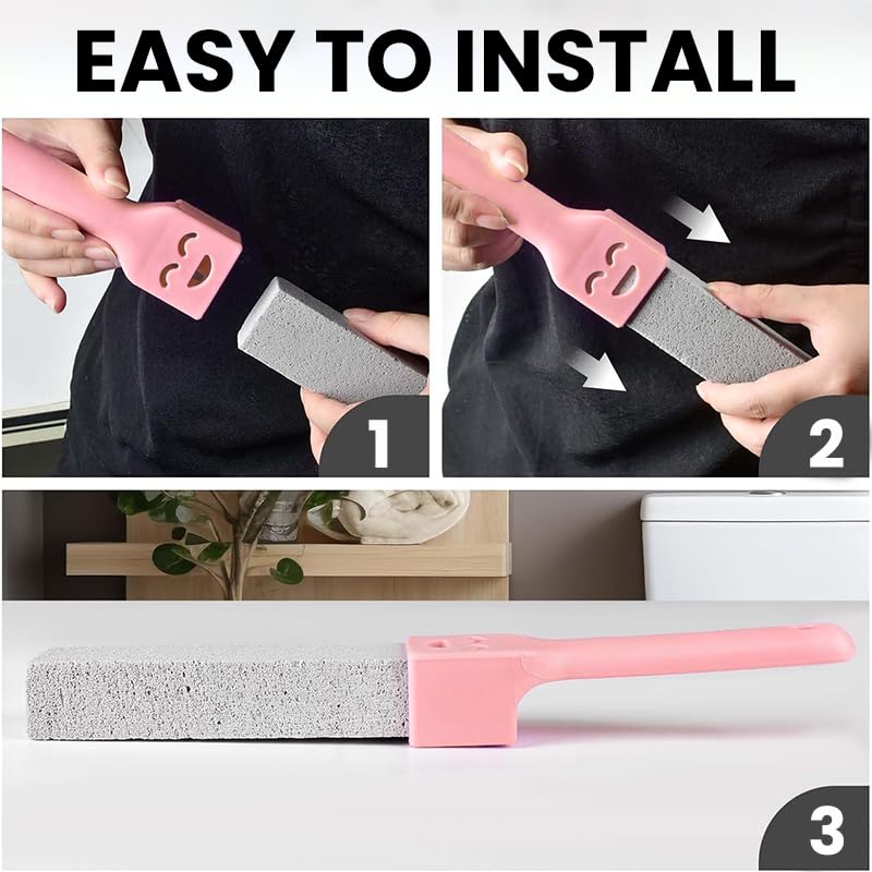 HASTHIP Pumice Stone Cleaning Brush for Bathroom with 2 Handles and 8 Replacements | Non Scratch Deep Scrubber for Toilet Bathtub and Tile
