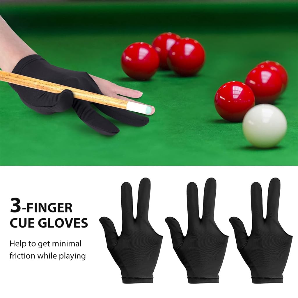 Proberos Snooker Gloves for Billiard Players with 3 Finger Design and Breathable Spandex | 5 Pcs Set